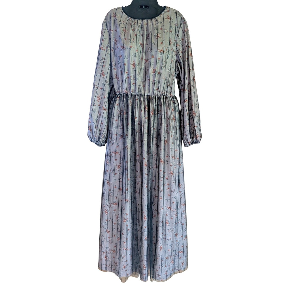 Maxi Dress Mesh Overlay 1X Cottagecore Whimsigoth Romantic Floral Fairy Romantic
